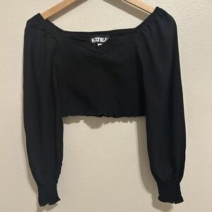 Katie J Girls Black Smocked Top Youth Size XL Crop Sweetheart Neck New